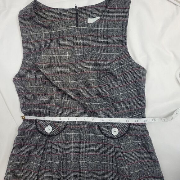 EVA ROSE Y2K dress gray plaid‎ pleated sleeveless dark academia with pockets L - Picture 8 of 9